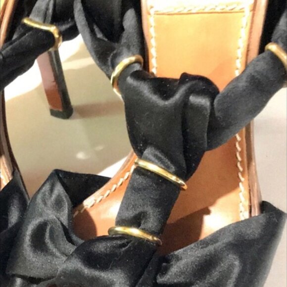 ⭐️HP⭐️LANVIN▪️Eté 2010 Black & Brown Braided Satin & Leather Sandal Heels - Picture 4 of 10